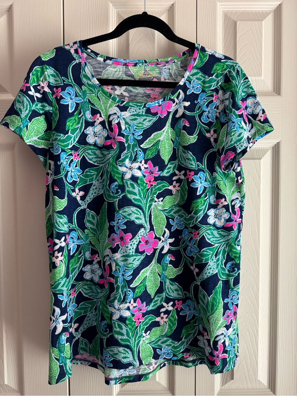 LILLY PULITZER Etta Scoop-Neck Top MULTI UNTAMED ENGINEERED, Size Large